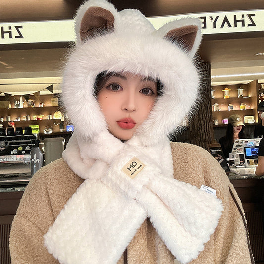 Cute Furry Fox Ear Hat + Scarf